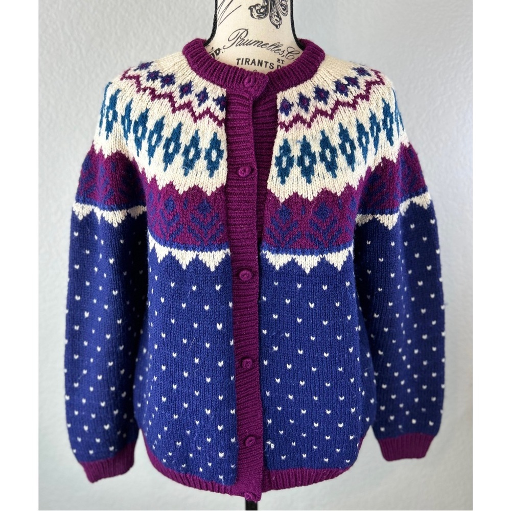 Nomadic Traders Purple Blue White Fair Isle Cardigan